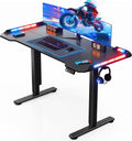 Flycity Gaming Standing Desk with LED Lights & APP Control, 48' x 24' Gaming Table with Music Sensing, Underdesk Cable Storage Electric Standing Desk, Black Carbon Fiber PC Desk for Home Office