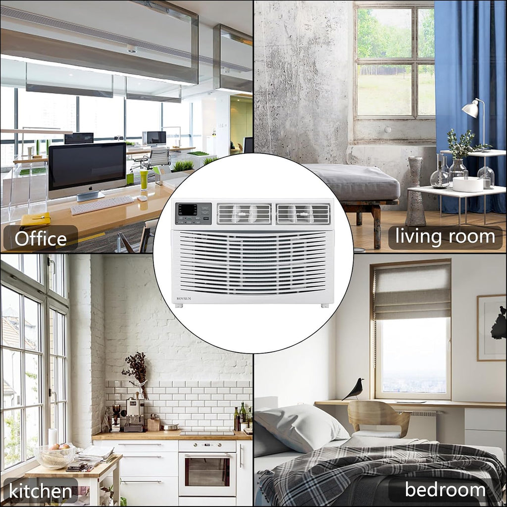 ROVSUN 10000 BTU Air Conditioner Window Unit, 3-in-1 Window AC Unit Cooler, Dehumidifier & Fan with Timer, Remote Control & Installation Kit, Cooling Rooms up to 450 Sq. Ft, 115V/60Hz, White & Grey