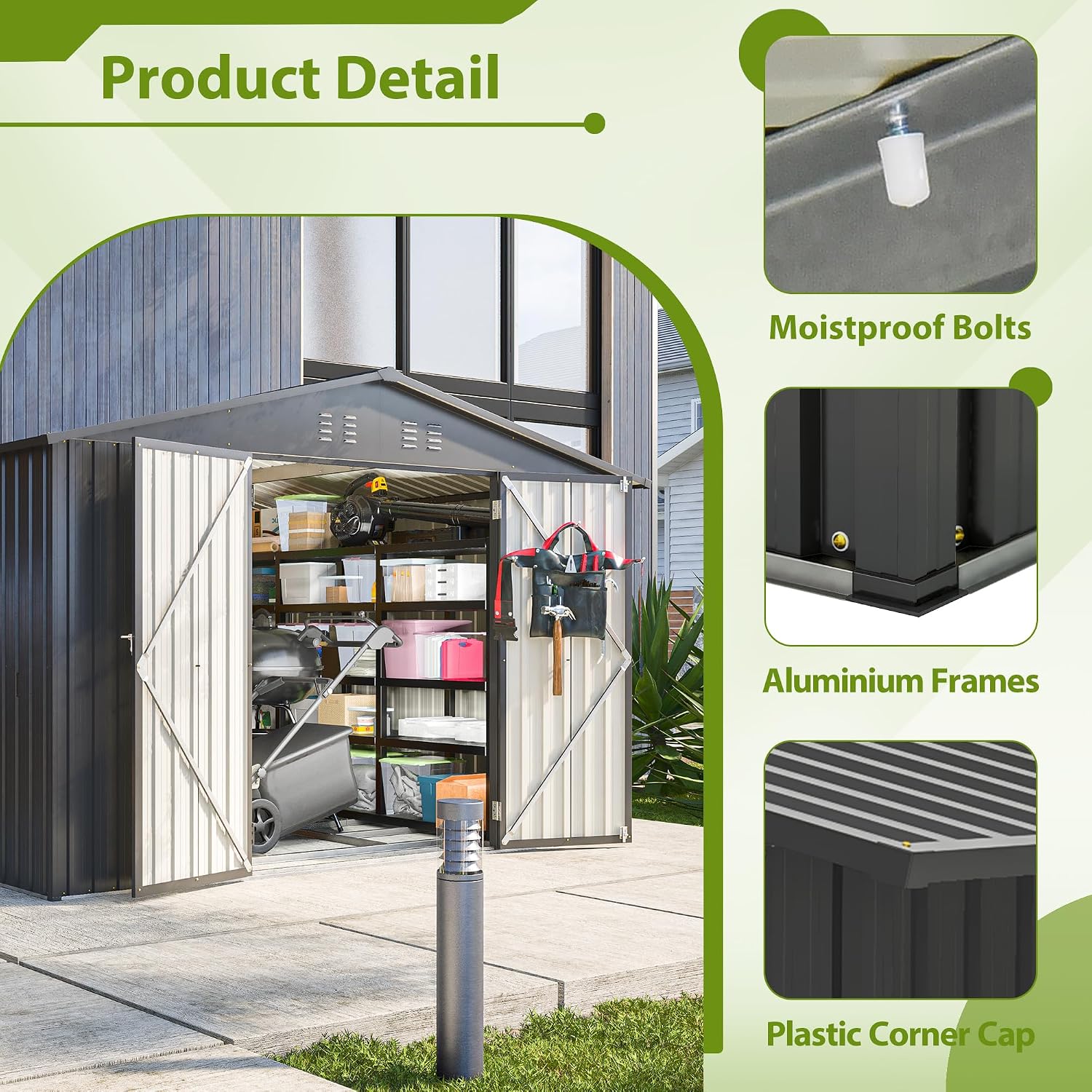 10x8 FT Outdoor Storage Shed with Lockable Double Doors, Aluminum Frame, Weatherproof with Frame Floor, Metal Tool Shed for Garden, Backyard, Patio, and Equipment Storage