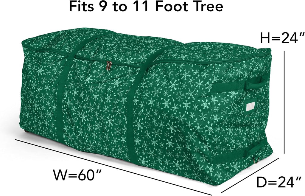 Covermates Keepsakes Christmas Tree Rolling Cinch Bag – Heavy-Duty Polyester Holiday Storage with Wheels, Reinforced Handles & Cinch Straps – Durable Christmas Tree Storage Solution, Green Snowflake