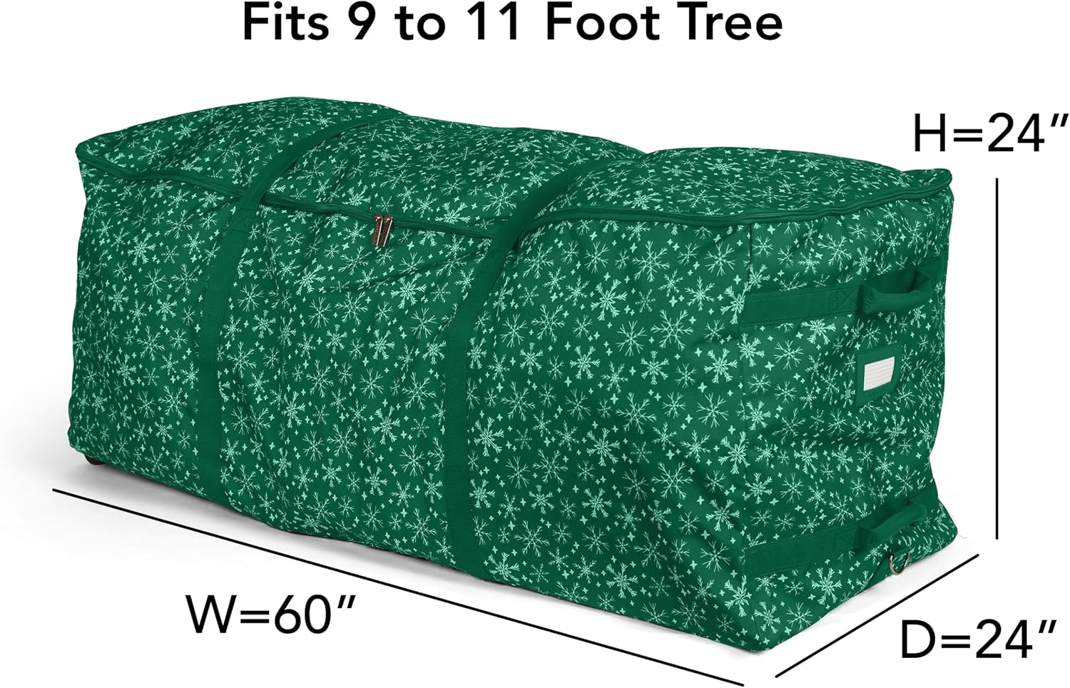 Covermates Keepsakes Christmas Tree Rolling Cinch Bag – Heavy-Duty Polyester Holiday Storage with Wheels, Reinforced Handles & Cinch Straps – Durable Christmas Tree Storage Solution, Green Snowflake