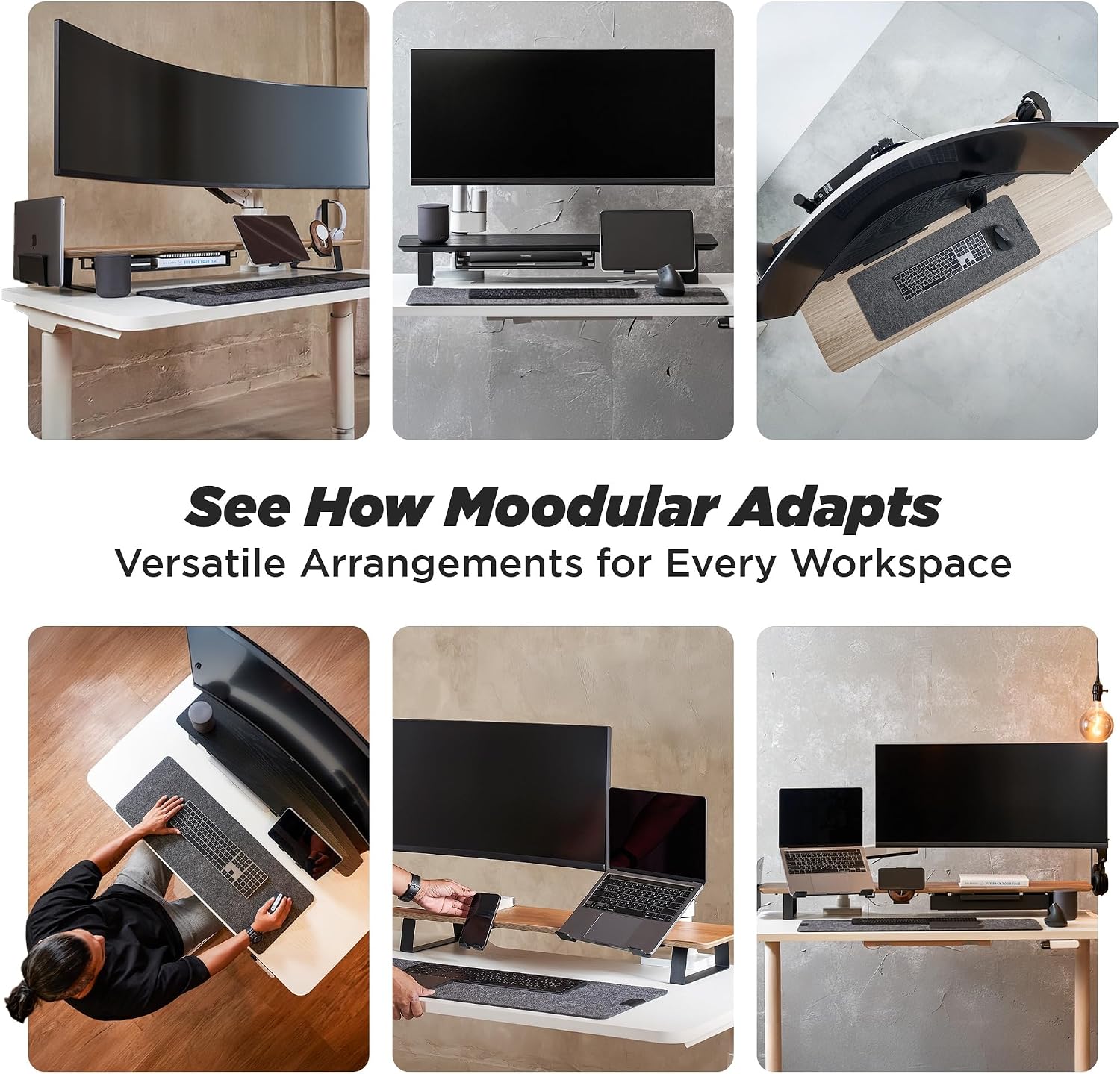 ULTRARM Moodular Wooden Monitor Stand 45.6' (116cm) Large Desk Organizer with Metal Slide Rails for Drawer, Tray, Laptop, Tablet, Phone & Headphones Customizable Riser for Organized Workspace Oak