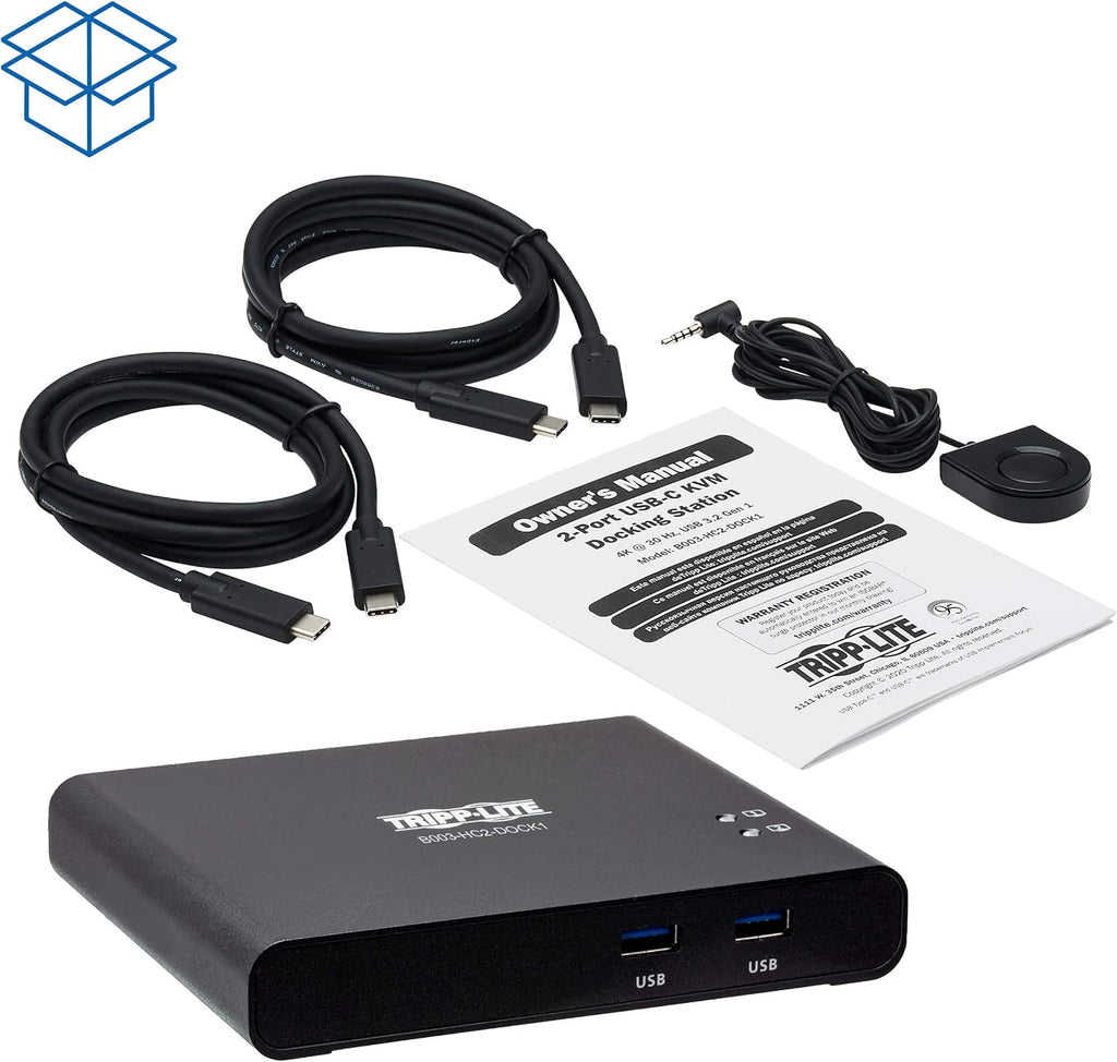 Tripp Lite 2 Port USB-C KVM Dock, Dual Port USB C KVM Docking Station, 4K HDMI, USB 3.2 Gen 1, USB A Hub, Remote Selector, 85W PD Charging, Black (B003-HC2-DOCK1)