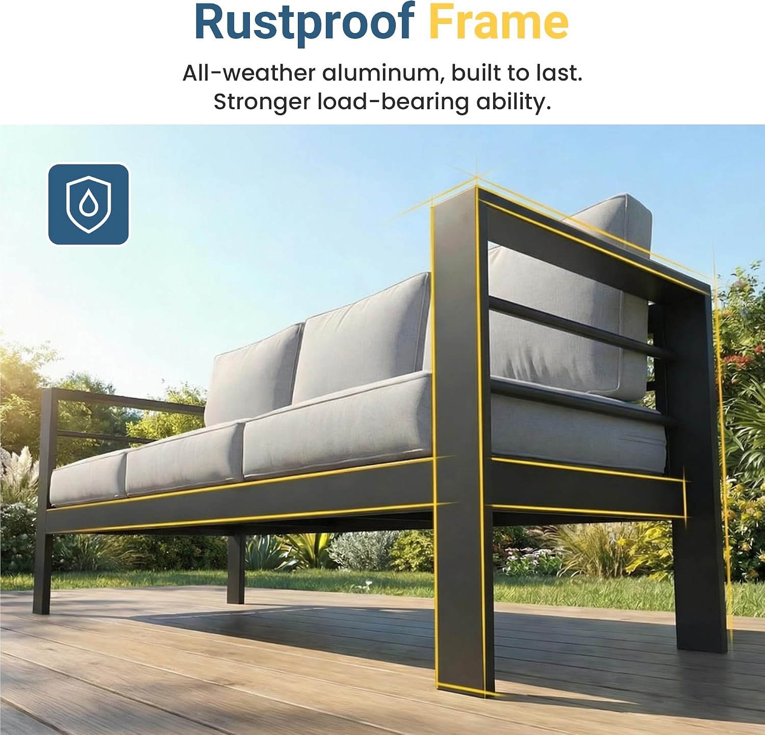 Wisteria Lane Aluminum Patio Furniture Set for All Weather, Oversized Metal Outdoor Furniture Set with 27.5' Deep Seat and 10' Back Cushion, Patio Conversation Sets with Wide armrest, Light Grey