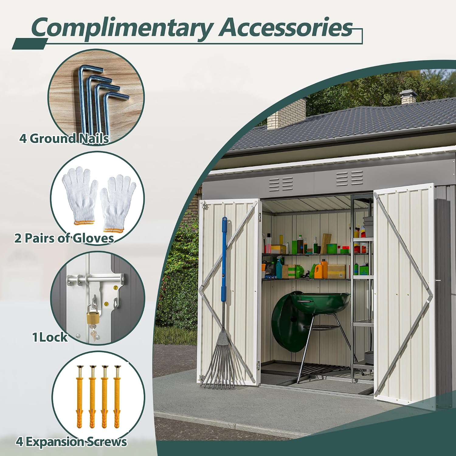 Thanaddo 4'x8' Metal Shed Outdoor Storage Shed,Metal Steel Utility Tool Shed Storage House with Double Lockable Doors and Air Vent for Backyard Garden Patio Lawn Gray