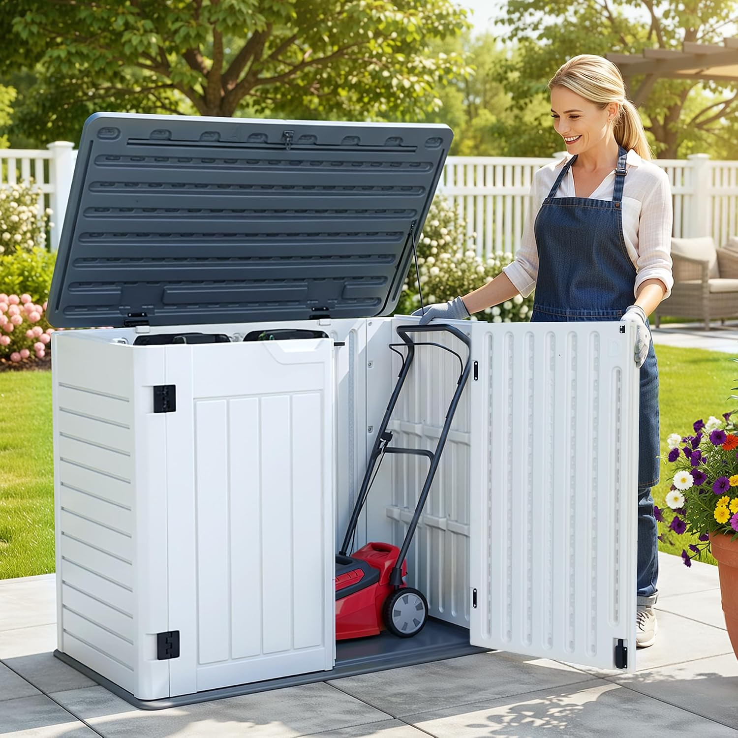 YITAHOME 35 Cu Ft Horizontal Weatherproof Storage Shed Without Shelves, Outdoor Lockable Resin Unit for Tools and Gear, Simple Assembly (Light Gray)