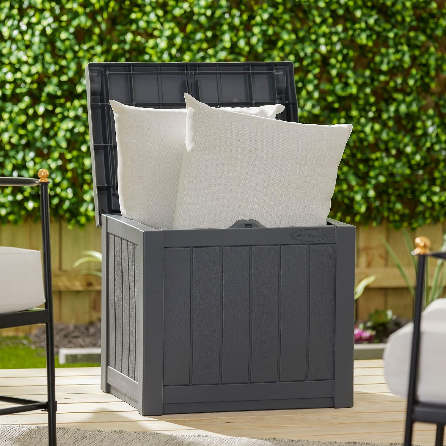Suncast 2 Pack Small Deck Box Storage w/Bench Seat for Indoor & Outdoor Use, 22 Gal., Cyberspace