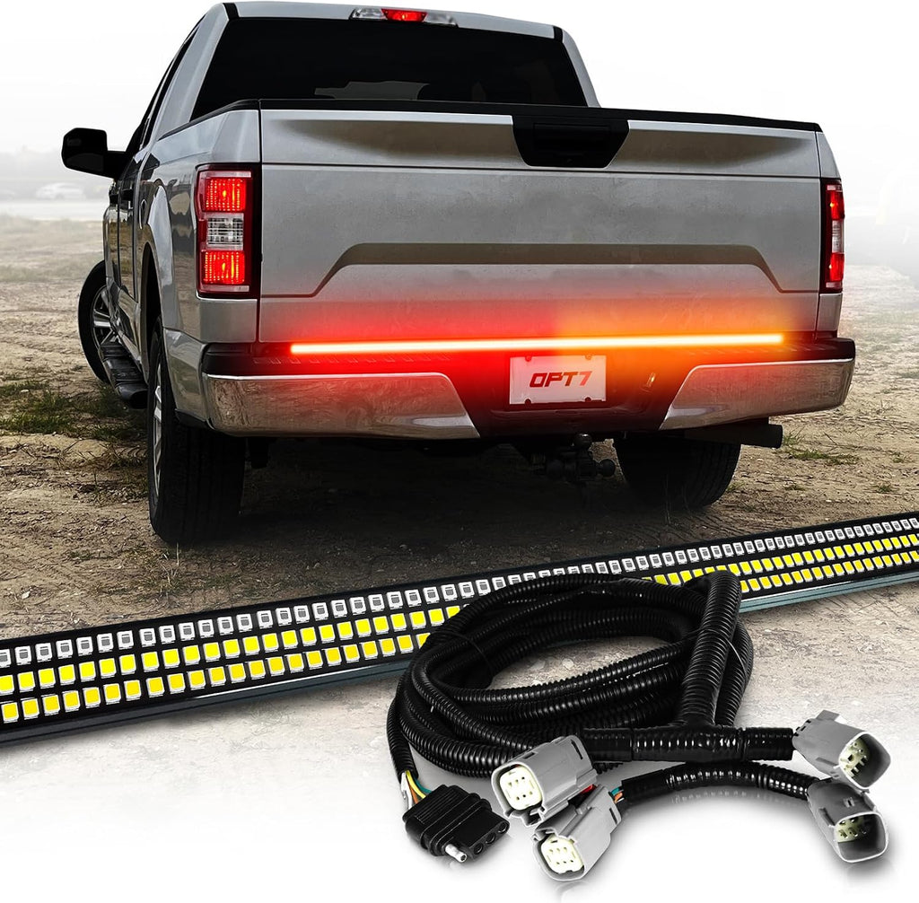 OPT7 Dynamic Taillight for F150 2018-2020 w/o Blind Spot Monitor – Redline 60' Aluminum Rigid 1-Piece Triple Row LED Truck Tailgate Light Bar w/Sequential Amber Turn + Plug'n'Play Harness