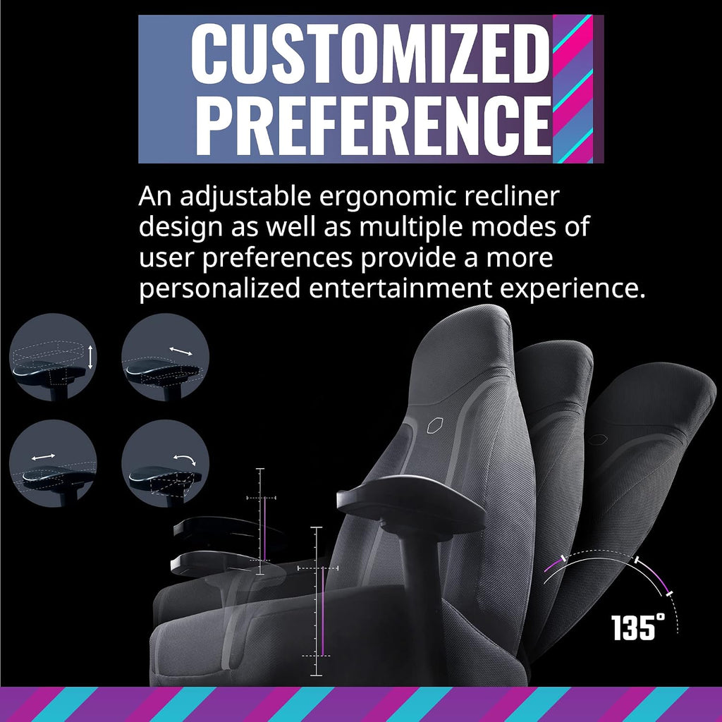 Cooler Master Synk X Lunar Gray Ergonomic Real-Time Tactile Immersion Chair, Retractable Leg Rest, All-in-one Controller, Breathable Fabric, Stable Rolling Base, Solid Structure (IXC-SX1-I-US1)