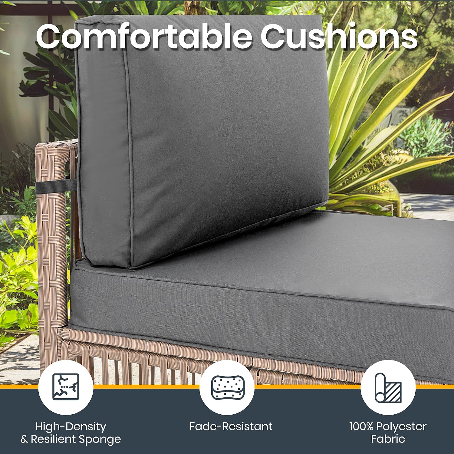 Pamapic 7 Piece Outdoor Sectional Sofa Set, All-Weather Patio Furniture with Washable Cushions, Waterproof Brown Rattan Wicker Conversation Set for Backyard, Poolside, Gray Cushion