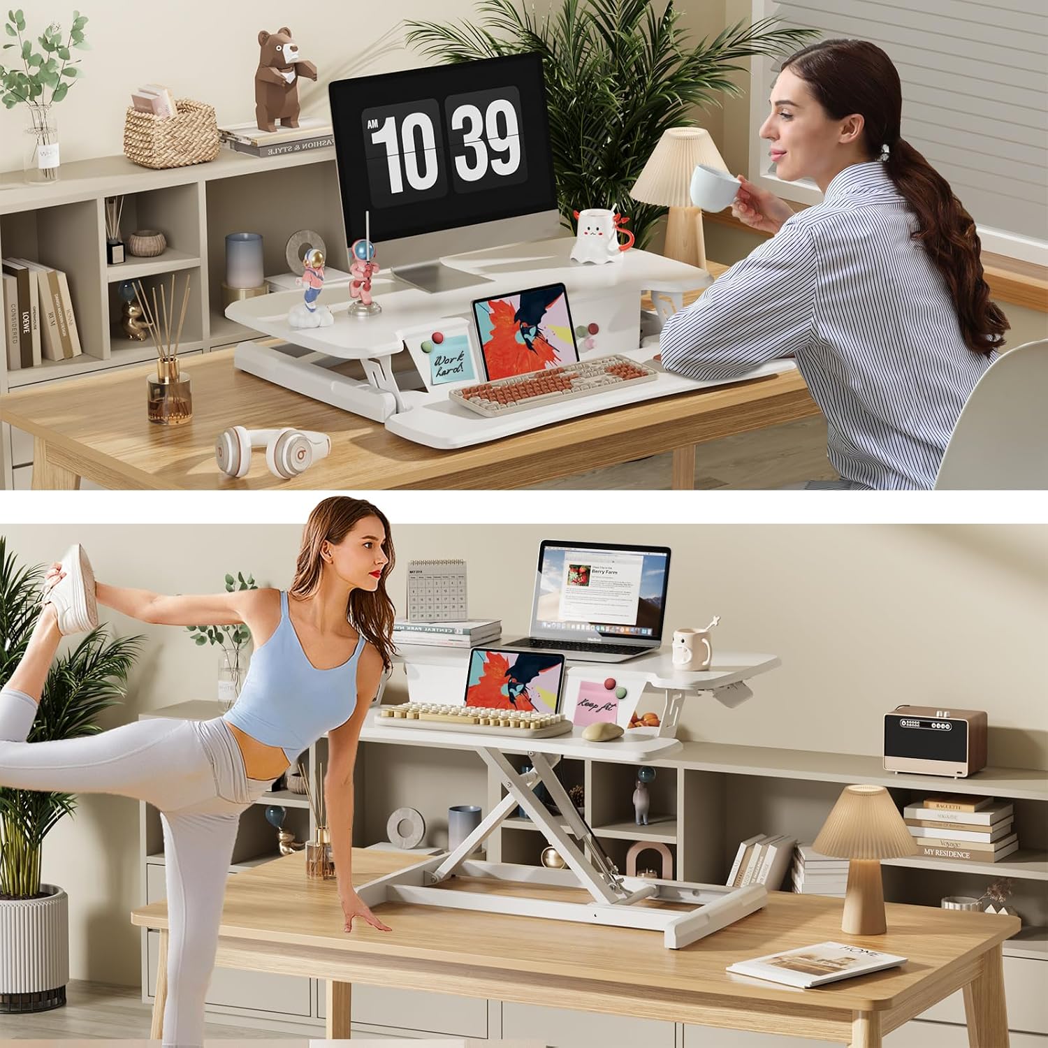 JOY worker Standing Desk Converter, 32' Height Adjustable Sit Stand Up Desk Riser with Keyboard Tray & 6 Fridge Magnets, Desktop Workstation Riser for Home Office Computer Laptop, White