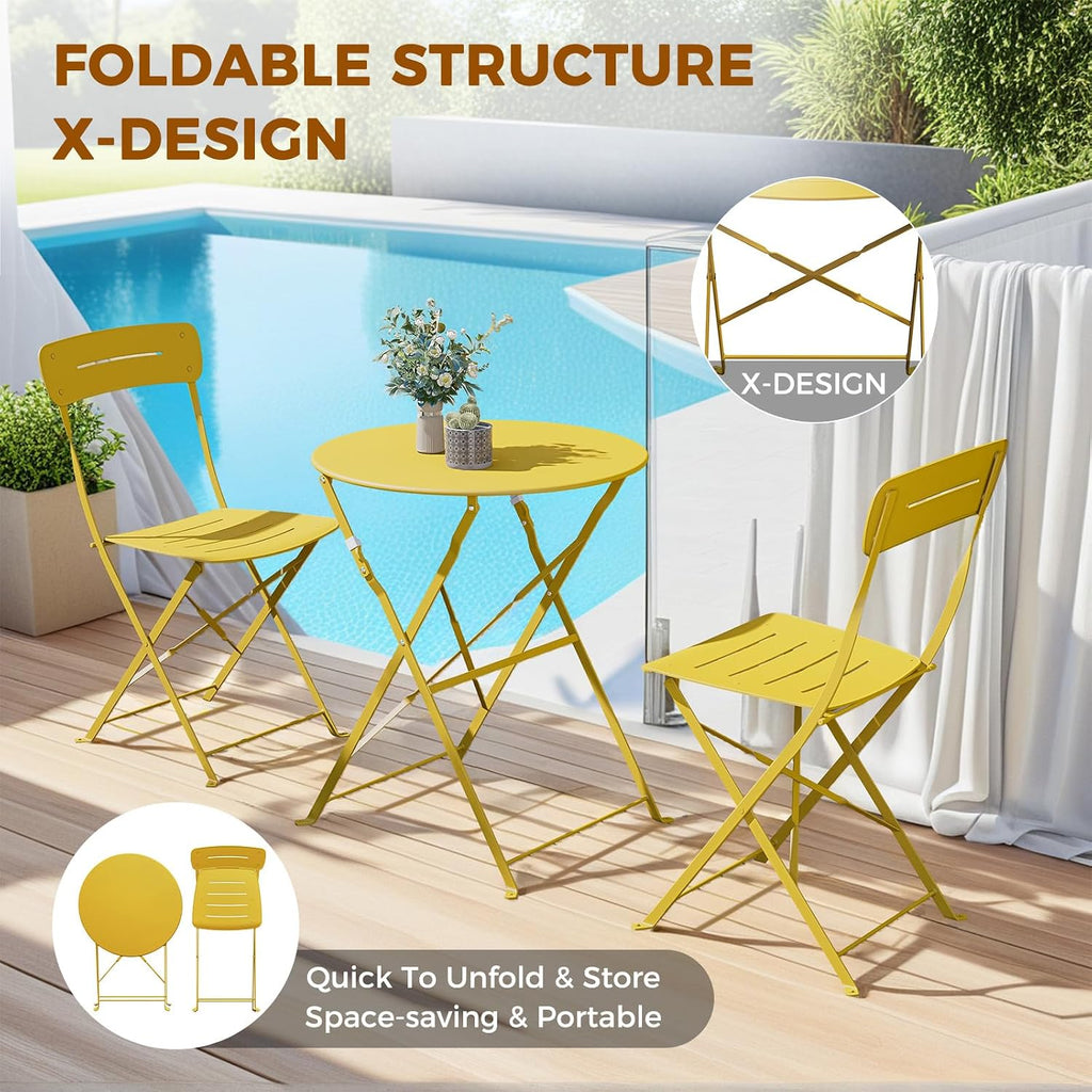 Grand patio Premium Frame Patio Bistro Set, Colorful Folding Outdoor Patio Furniture Sets, 3-Piece Patio Table and Chair Set, Yellow