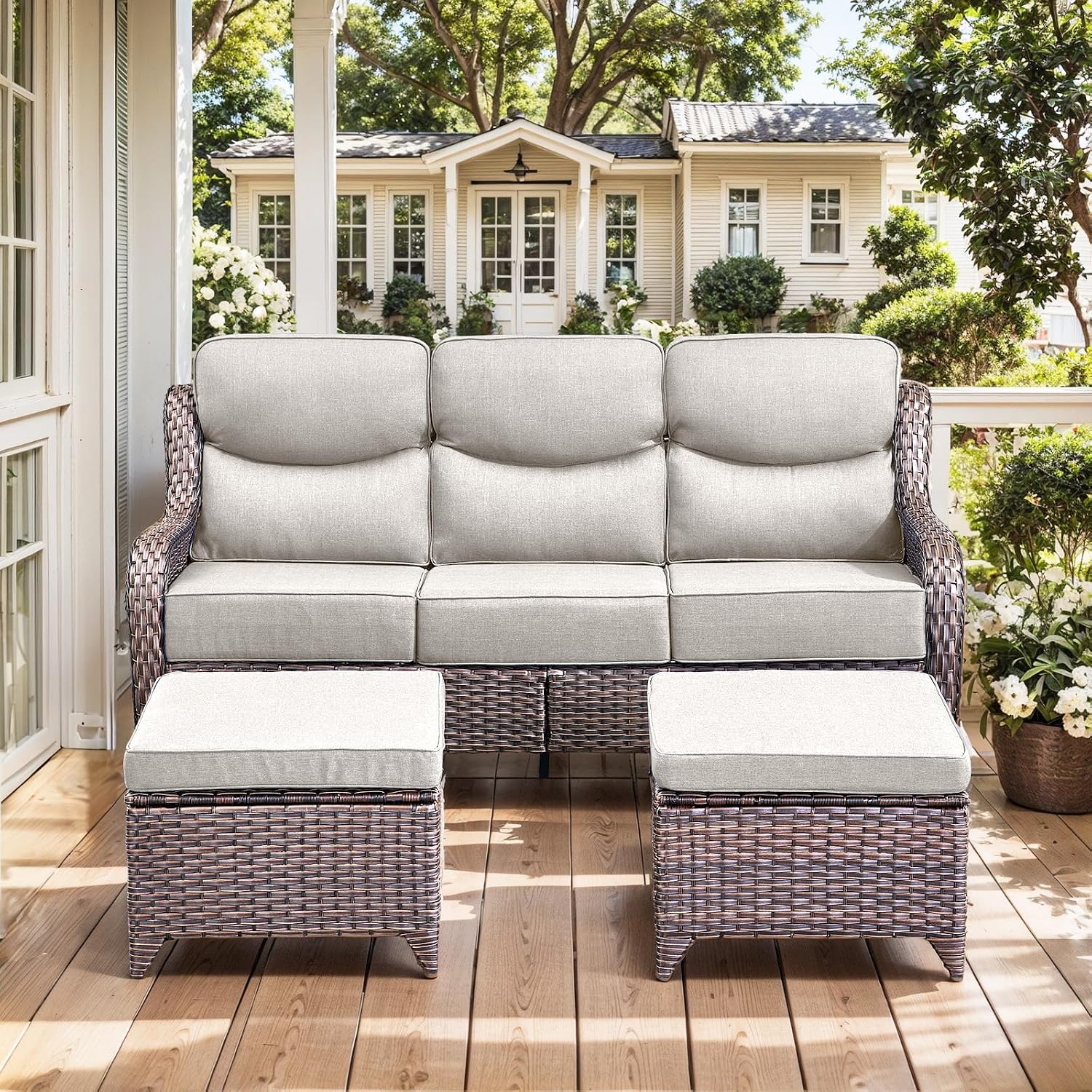 HUMMUH Wicker Patio Furniture Set 6 Inch Thick Cushion Outdoor Swivel Rocker Patio Chairs with Deep Seat Sofa 5PCS Outdoor Furniture Set for Porch Garden Deck
