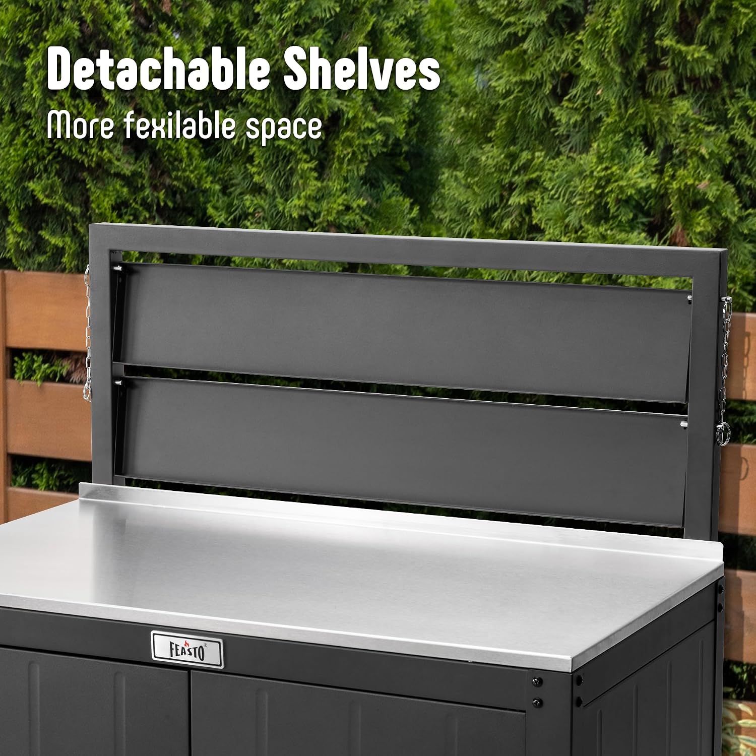 Feasto Garden Potting Bench with Storage Cabinet,Outdoor Gardening Table & Work Bench for Plants, Horticulture,Outdoor Workstation with Stainless Steel Tabletop,Outdoor Work Table with Elevated Rack