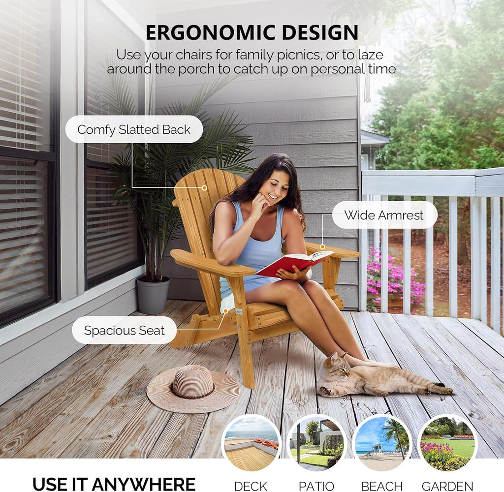 VINGLI Folding Adirondack Chairs Set of 4 Clearance Weather Resistant/Lawn Cheap Fire Pit Highwood Lounge Chairs-Patio Furniture Sets for Campfire, Bonfire