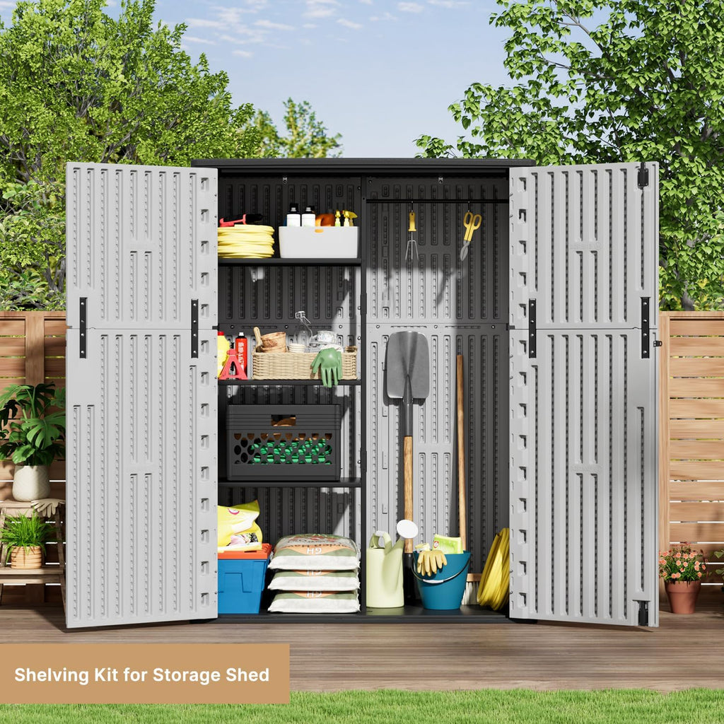 KINYING Outdoor Vertical Storage Shed,57 Cu.ft Outdoor Storage Cabinet Waterproof,Resin Sheds & Outdoor Storage for Garden,Patio,Backyard,Lockable (Grey Color)