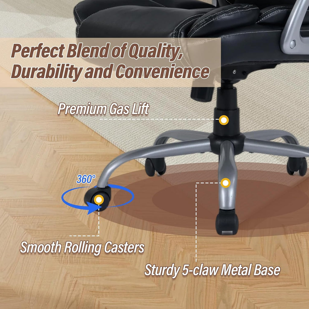 Giantex Executive Office Chair, Leather Ergonomic Computer Desk Chair w/Rocking Function, Padded Seat & Arms, Height Adjustable Gaming Chairs, High Back Rolling Swivel Chair for Home Office (Black)