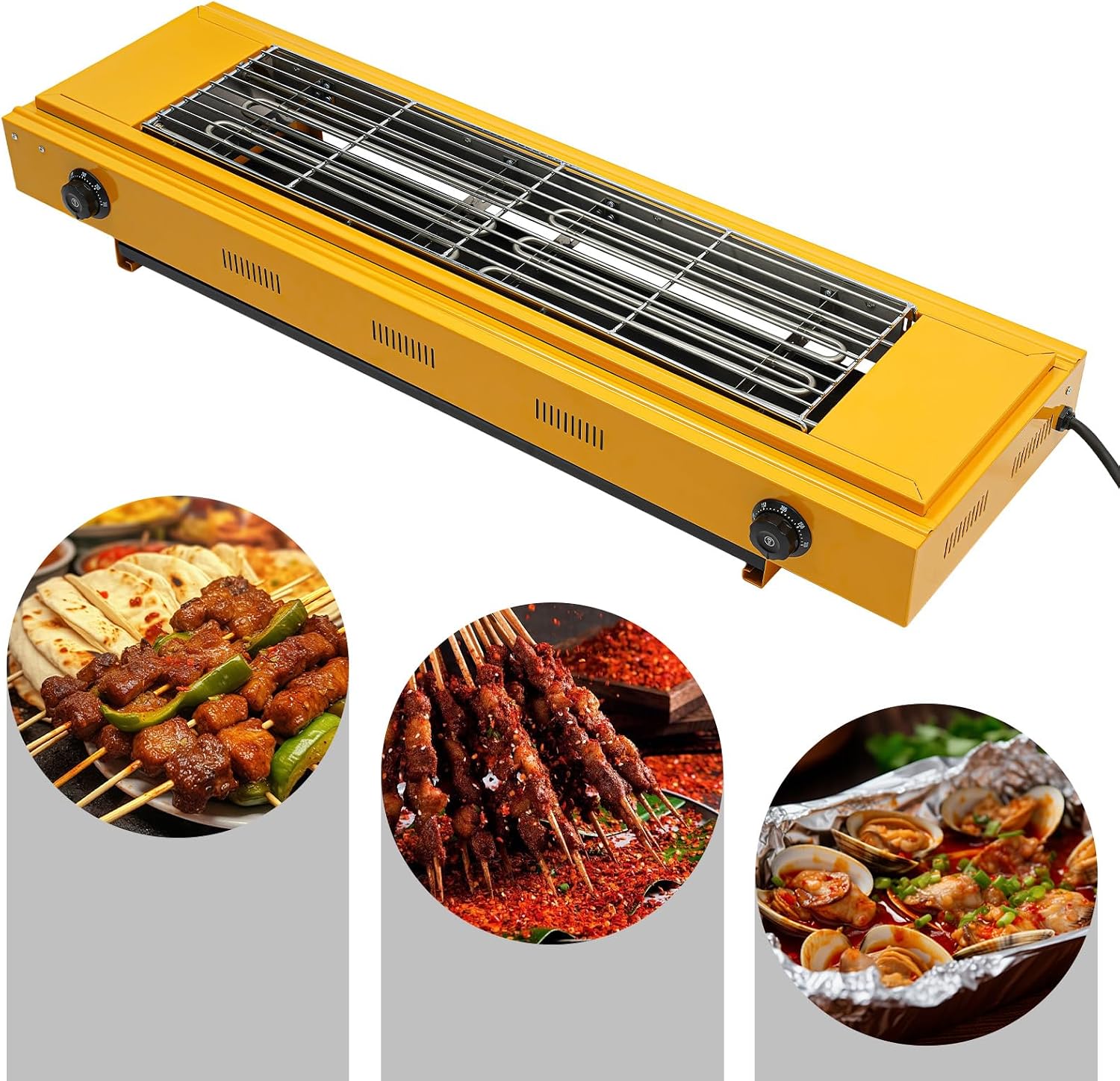 Double head Temperature Controlled Electric Grill, Adjustable Temperature Control to 572℉, Portable Outdoor Barbecue Grill, Household And Commercial Electric Skewer Grill Yellow