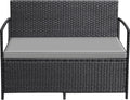 Greesum Patio Loveseat PE Rattan Wicker Outdoor Furniture with Soft Cushions & Built-in Storage Space for Lawn Garden Backyard, Black