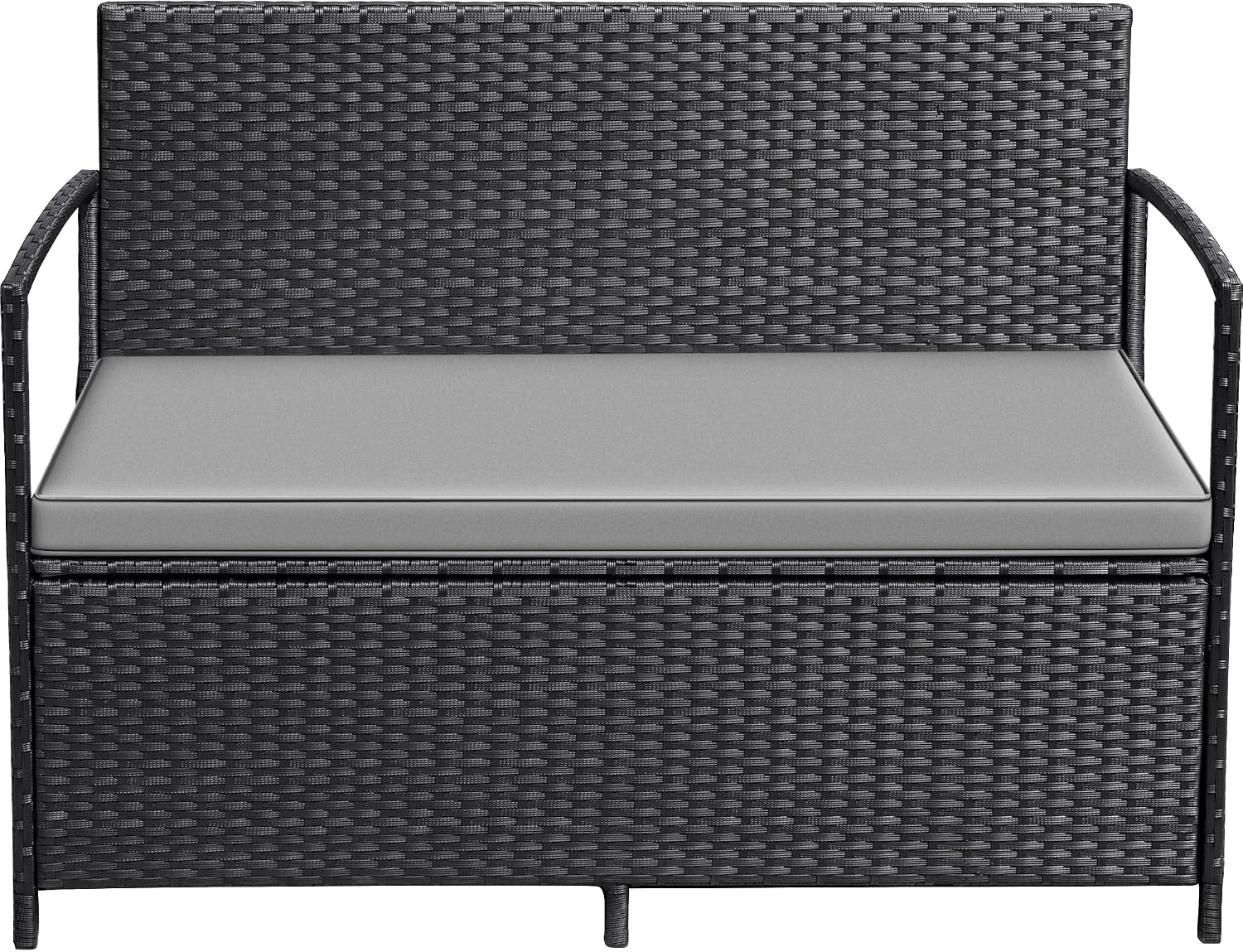 Greesum Patio Loveseat PE Rattan Wicker Outdoor Furniture with Soft Cushions & Built-in Storage Space for Lawn Garden Backyard, Black