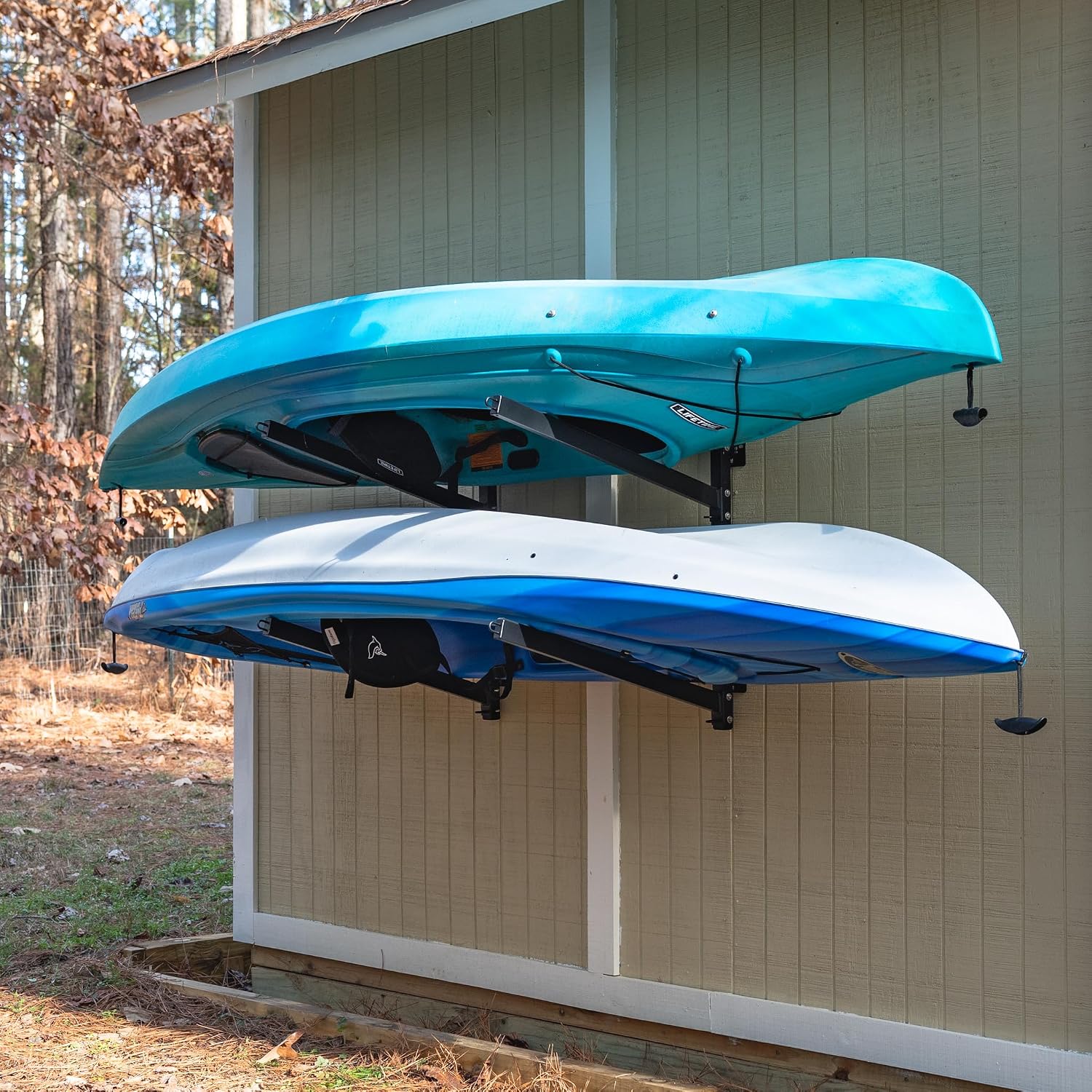 StoreYourBoard G-Kayak Wall Rack – Heavy-Duty Outdoor Kayak Rack for 2 Boats, Adjustable Storage Wall Mount Hanger, Space-Saving Outdoor Storage for Kayak Wall Mount - Holds 200 lbs - Silver