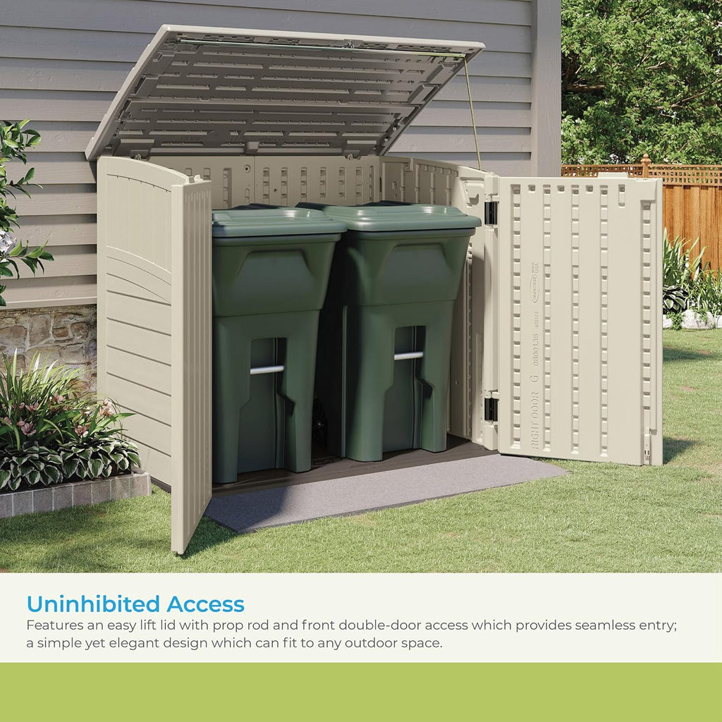 Suncast 4 Pack 34 Cu Ft Capacity Horizontal Outdoor Storage Shed for Garbage Cans, Garden Accessories, Backyard, and Patio Use, Vanilla