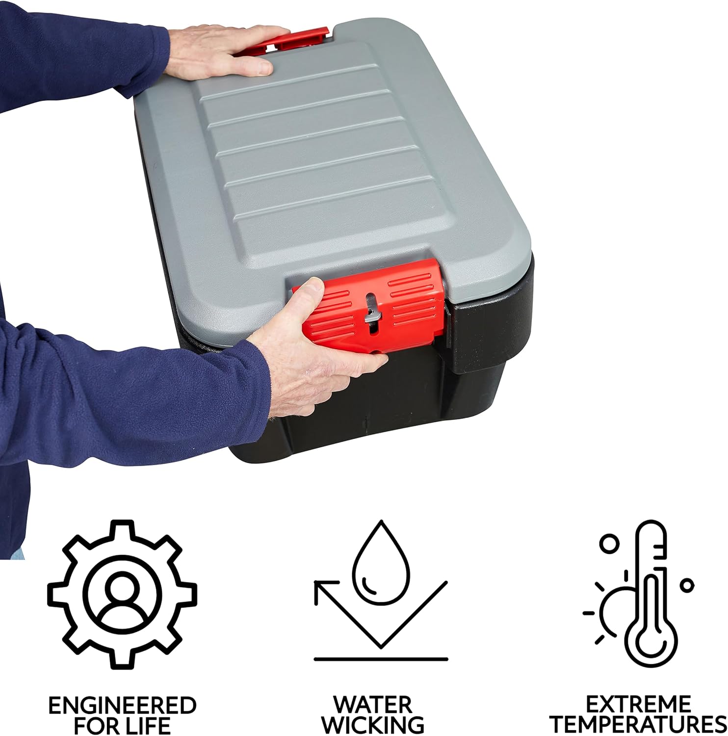 Rubbermaid® ActionPacker®️ 8 Gal Lockable Storage Box Pack of 4, Outdoor, Industrial, Rugged, Grey and Black
