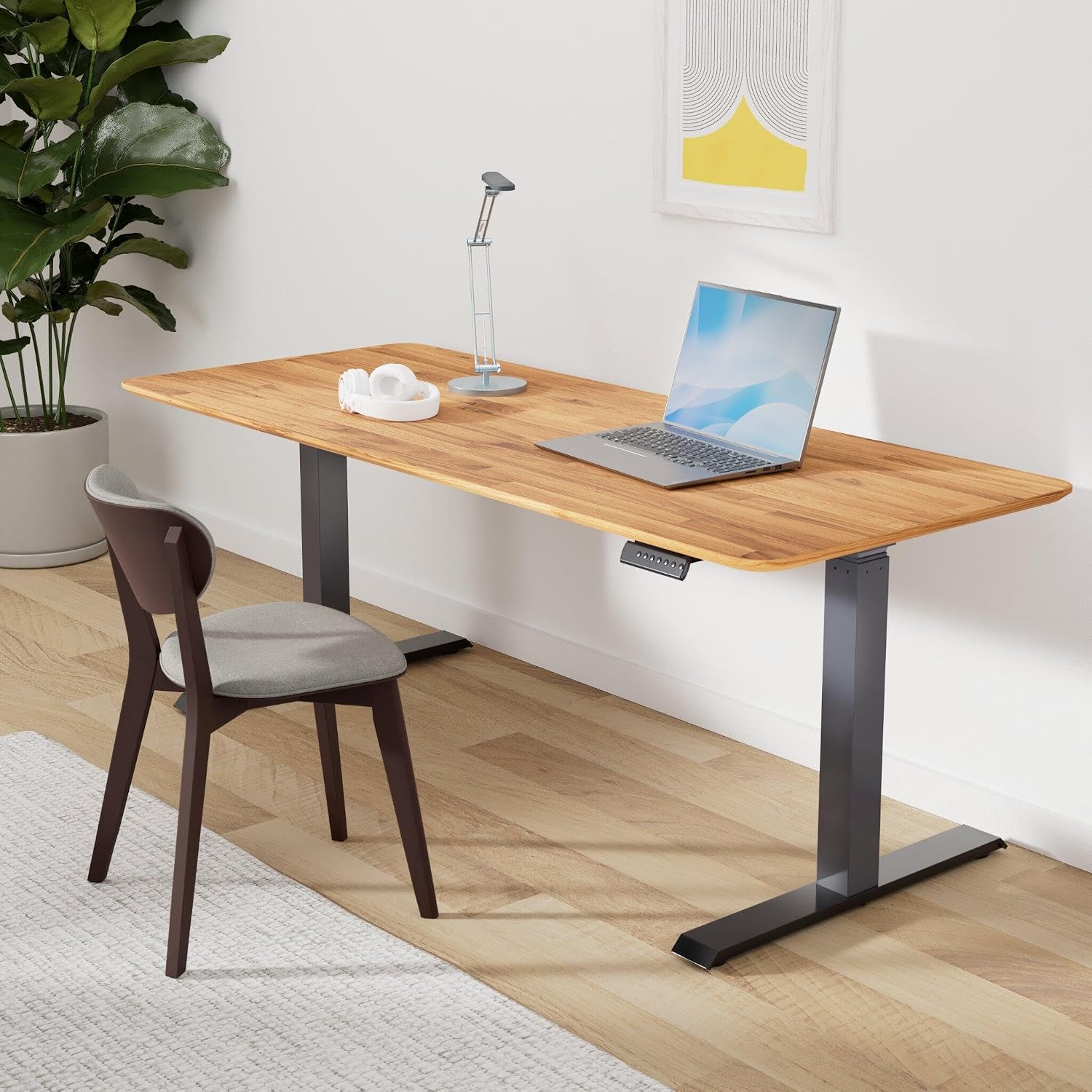 Vari Classic Electric Standing Desk - VariDesk Height Adjustable Sit/Stand Desk - Dual Motor with Memory Presets, Stable Legs - Gaming, Home Office Workstation - 72x30 (Butcher Block/Slate Legs)