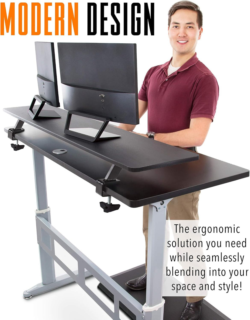 Stand Steady 55 Inch Clamp On Desk Shelf | Large Monitor Riser Supports 3 Screens for Extra Storage | Ergonomic Monitor Stand Securely Attaches to Surface with Clamp Base - No Screws (55 in/Black)
