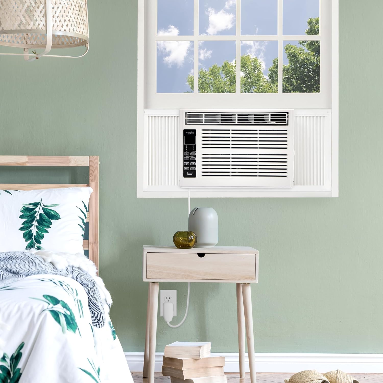 Whirlpool 6,000 BTU Window Air Conditioner with Dehumidifier, 115V, Window AC for Rooms up to 250 Sq. Ft., Living Room, Bedroom, or Kitchen, with Remote Control, Digital Display, and 24H-Timer, White