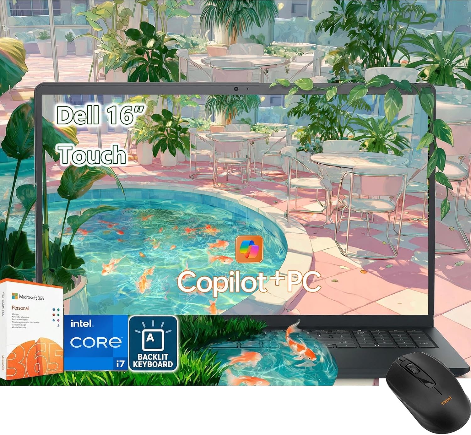 Dell 16 Laptop Touchscreen, AI PC Intel Core 7 Beat i7-1355U| 16' FHD+ Touch| 16GB RAM| 1TB SSD| Win 11 Pro| Backlit KB Copilot Key| 1080p Webcam| Office 365| Business College Portatil