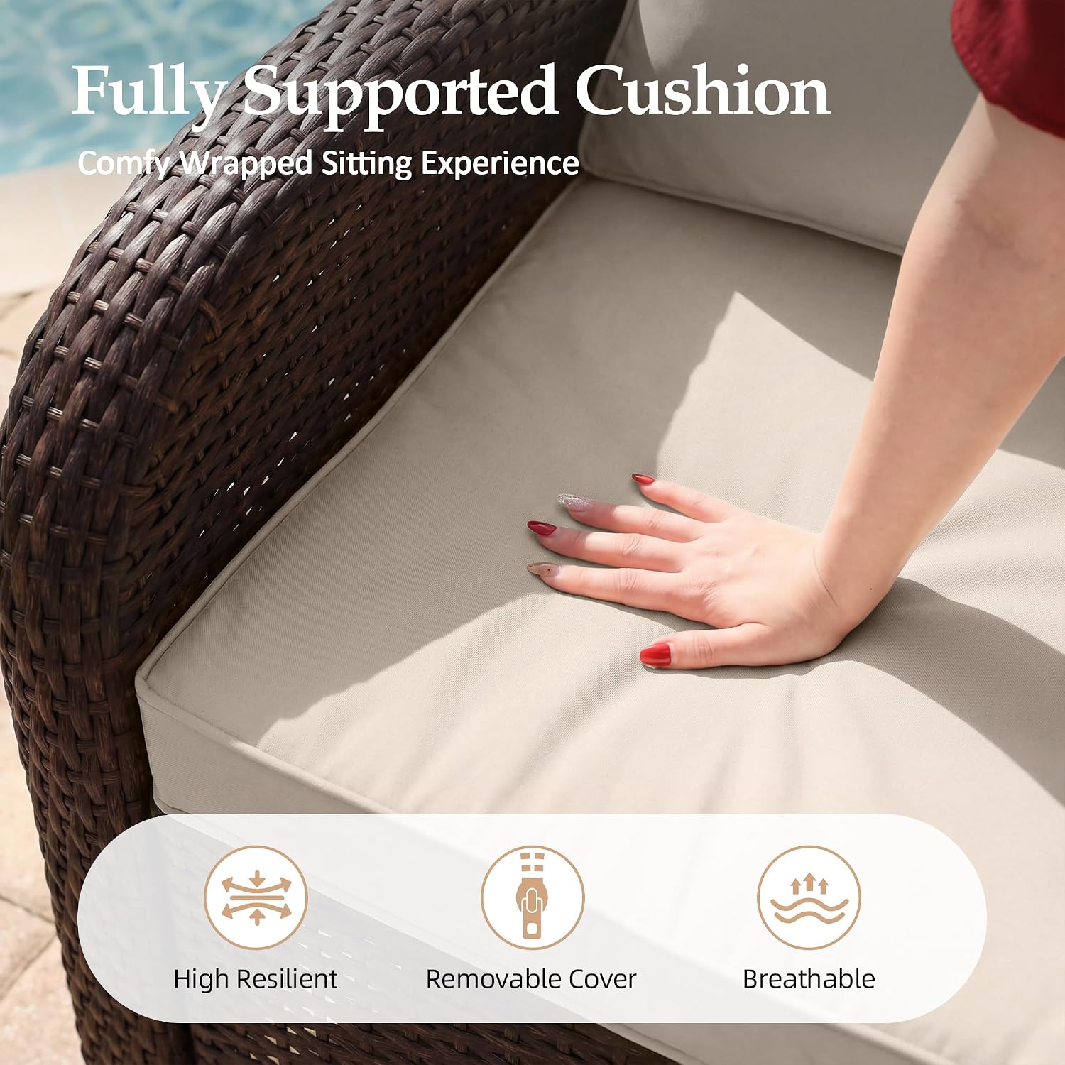 UPHA 6 Pieces Patio Furniture Sets, Wicker Outdoor Sofa Set with Loveseat & 3-Seat Couch, Swivel Chairs, Patio Conversation Set for Deck Backyard Garden, Brown Rattan, Beige Cushion