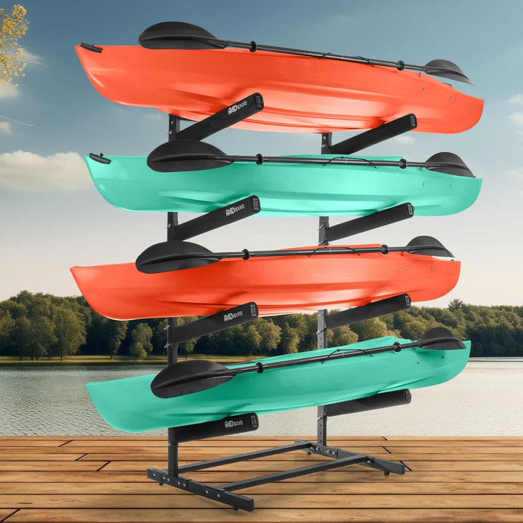 RAD Sportz Freestanding Kayak Storage Rack – Heavy Duty Adjustable Multi-Level Stand with Padded Arms for Kayaks, Canoes & Paddleboards (2, 3 or 4 Tier, Indoor/Outdoor Garage Organizer)