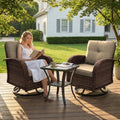 SHGJ&SOFT 3 Piece Patio Furniture Set, 2 Outdoor Swivel Rocking Chairs with Side Table, Wicker Glider Chairs, All-Weather Rattan Bistro Set for Porch, Deck, Pool (Brown, Brown Full-Weave Rattan)