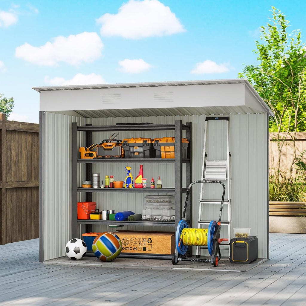 Outsunny 7' x 4' Metal Lean to Garden Shed, Outdoor Storage Shed, Garden Tool House with Double Sliding Doors, 2 Air Vents for Backyard, Patio, Lawn, Light Gray