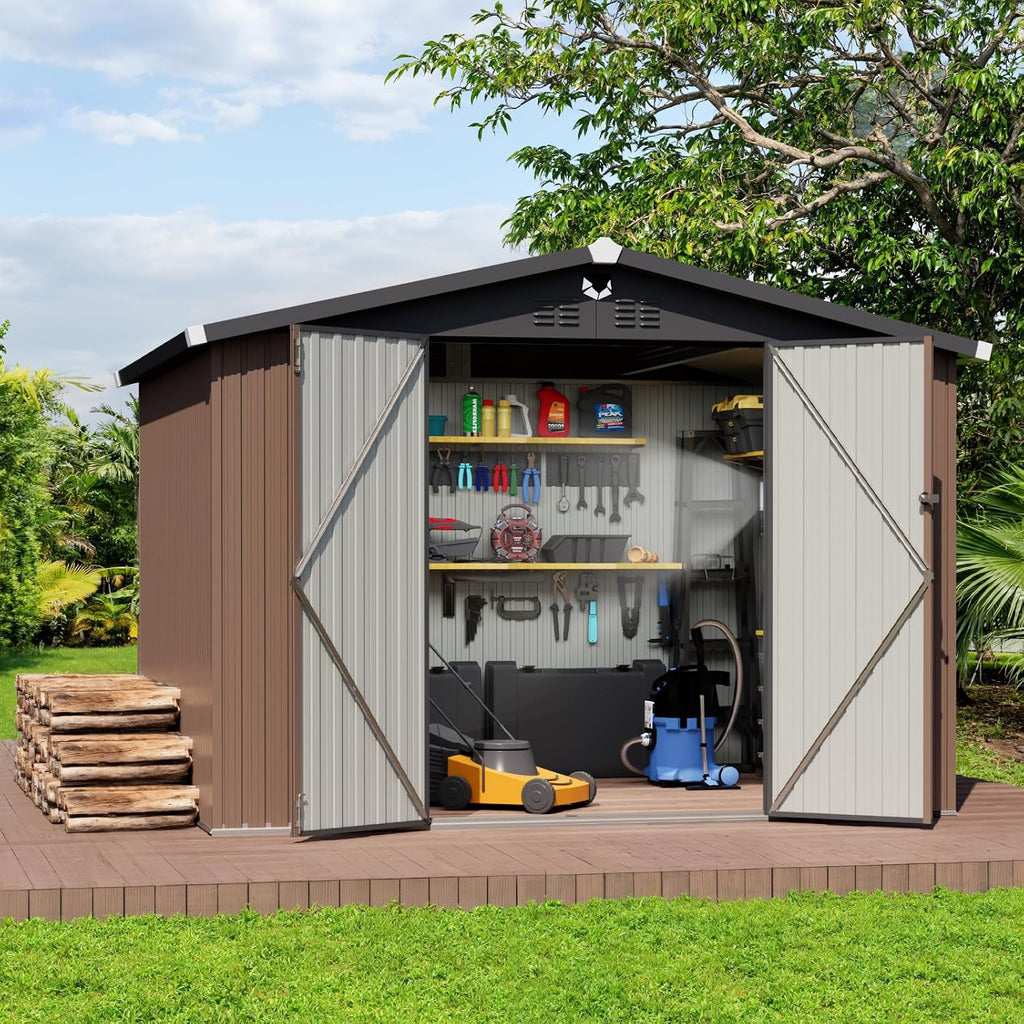 Metal Storage Shed,10x8 Outdoor Storage Building,Large Backyard Sheds with Lockable Doors,Waterproof Outside Storage Sheds with Lockable Doors(Floor Not Included)