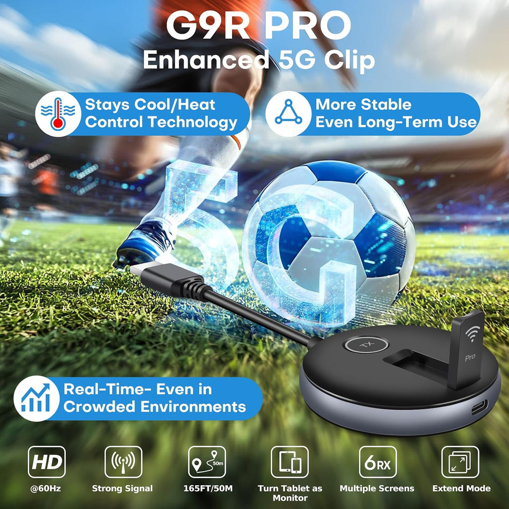 Wireless HDMI G9R Pro- One Transmitter and Two Receivers, Wirelessly Simultaneous Expansion of Multiple TVs- 165FT/50M 5.8G/2.4G @60Hz, Plug and Play Extender Kit- Streaming from Laptop/PC to Multi-TV