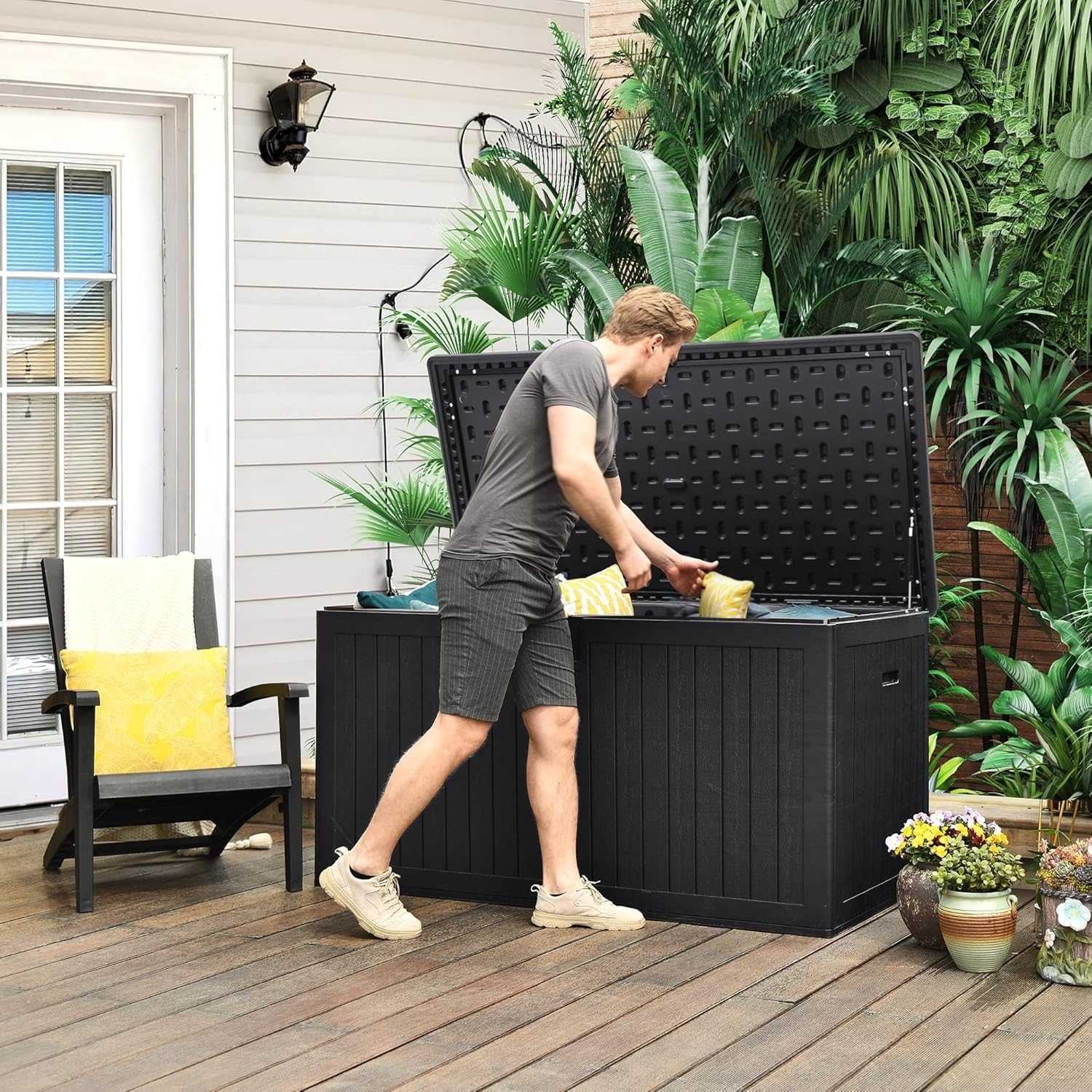 YITAHOME XXL 260 Gallon Large Deck Box,Outdoor Storage for Patio Furniture Cushions,Garden Tools with Flexible Divider,Waterproof,Lockable (Black)