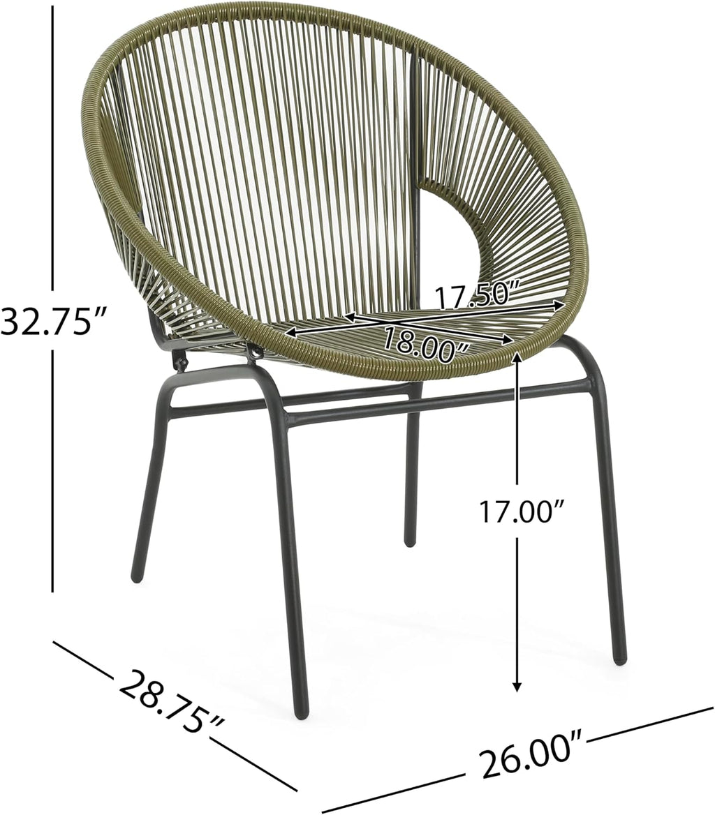 Christopher Knight Home Outdoor Wicker Club Chairs Set of 2, Iron Frame Papasan Chairs for Patio Furniture Set, Poolside Garden Comfy Sofa Set, Green