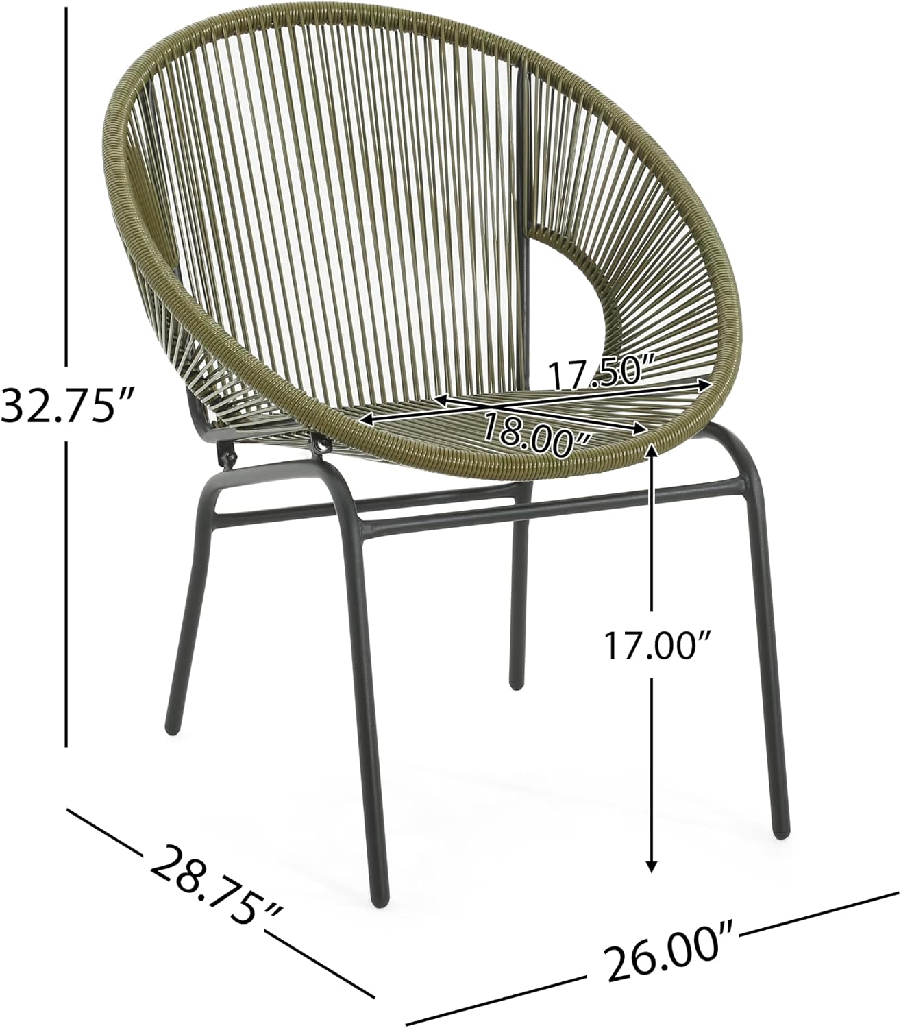 Christopher Knight Home Outdoor Wicker Club Chairs Set of 2, Iron Frame Papasan Chairs for Patio Furniture Set, Poolside Garden Comfy Sofa Set, Green