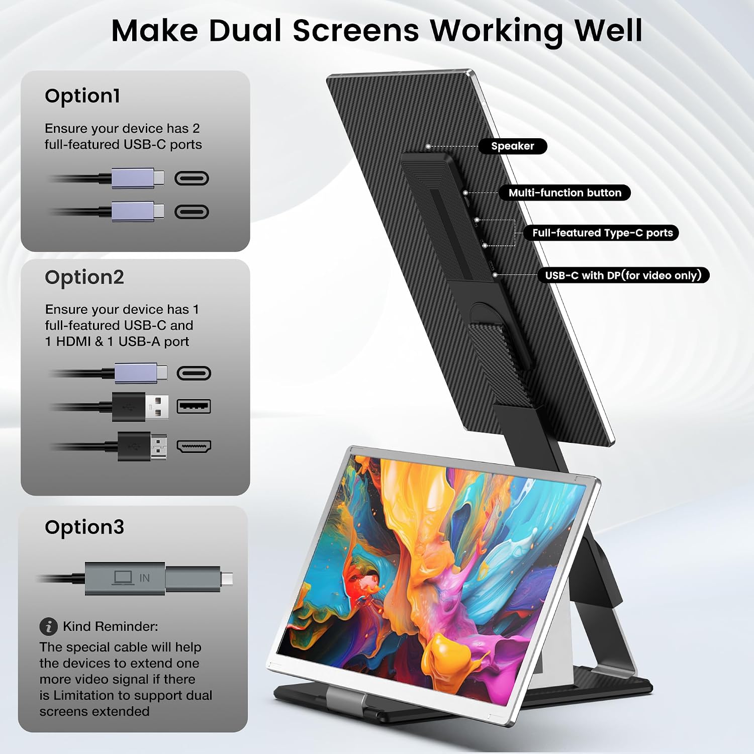 Fagomfer S6 Laptop Screen Extender | Silver | 15.6'' | FHD 1080P | 86% NTSC | Triple Laptop Monitor Extender | Working with Windows, Mac, DeX, Chrome, Desktop, Mini PC