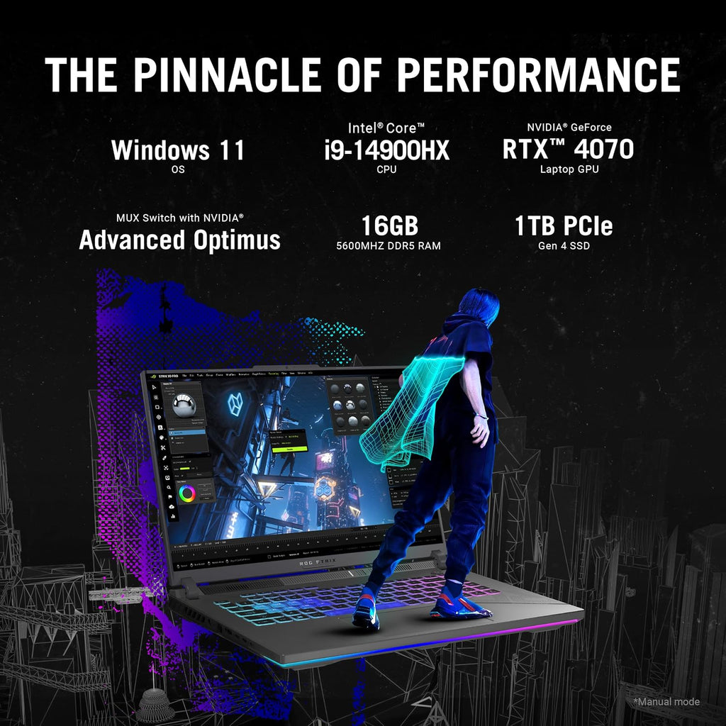 ASUS ROG Strix G17 (2023) Gaming Laptop, 17.3' QHD 240Hz, GeForce RTX 4070, AMD Ryzen 9 7945HX, 32GB DDR5, 1TB PCIe SSD, Wi-Fi 6E, Windows 11 Pro, Per-Key RGB Keyboard, G713PI-XS96