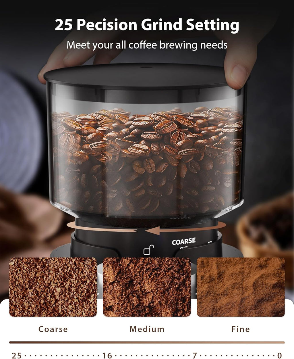Aromaster Burr Coffee Grinder,Adjustable 2-12 Cups Timer, Black