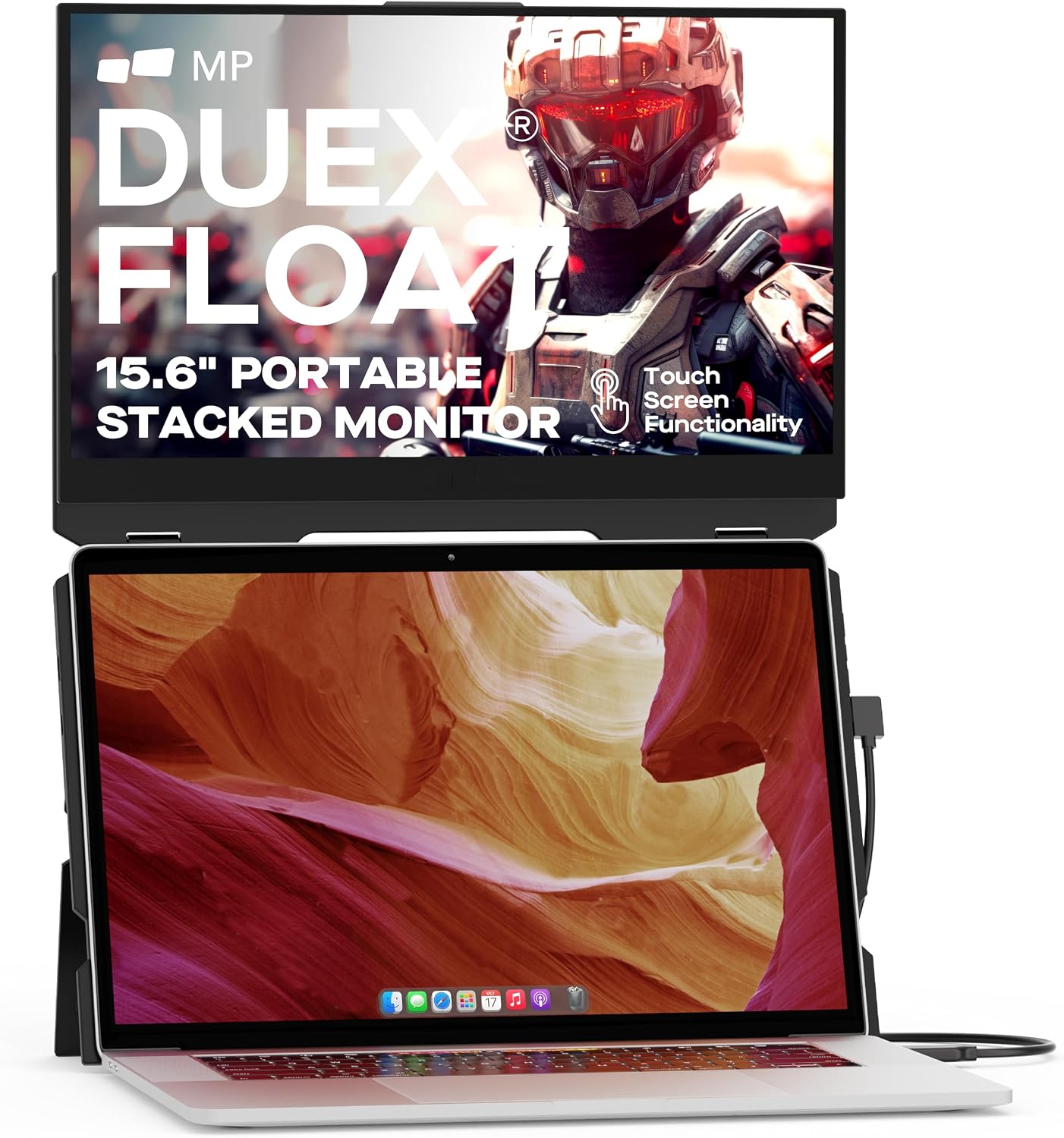 Portable Monitor - Mobile Pixels 15.6' Duex Float Portable Stacked Monitor, FHD IPS Touchscreen (Built-in Kickstand), USB C/HDMI Laptop Screen Extender, Compatible with Windows/MacOS/ChromeOS/Switch