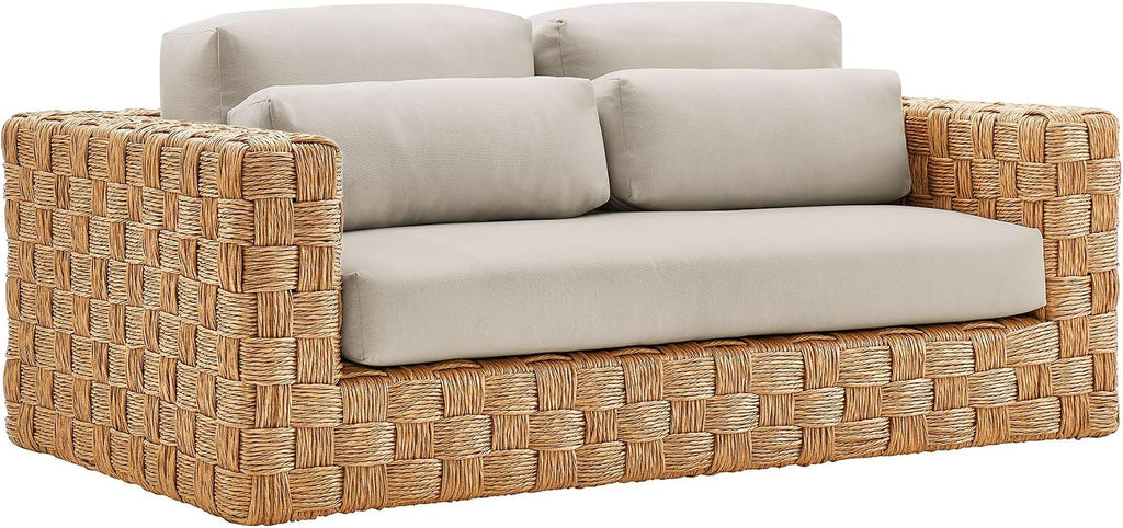 Modway Thames 4 Piece Outdoor Patio Furniture Set in Natural Light Gray - Wicker Rattan Conversation Set with Loveseat, Armchairs, and Coffee Table - All-Weather Deep Seating Backyard Collection