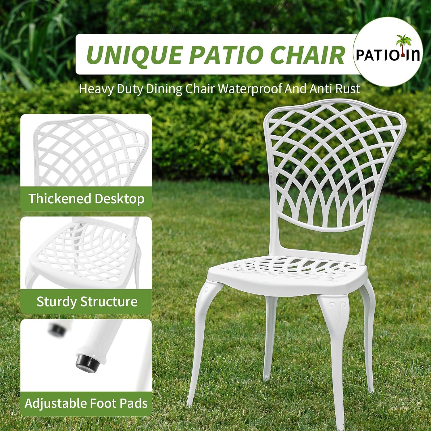 Bistro Set 3 Piece Outdoor Patio Bistro Set with Umbrella Hole, Rust Resistant White Bistro Table and Chairs Set of 2 Cast Aluminum Furniture for Porch Garden White