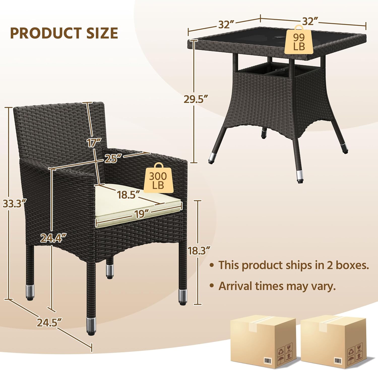Yaheetech 5-Piece Patio Furniture Set, Outdoor Rattan 4 Dining Chairs & Tempered Glass Table with Umbrella Hole, for Garden Backyard Deck Balcony, Brown/Beige
