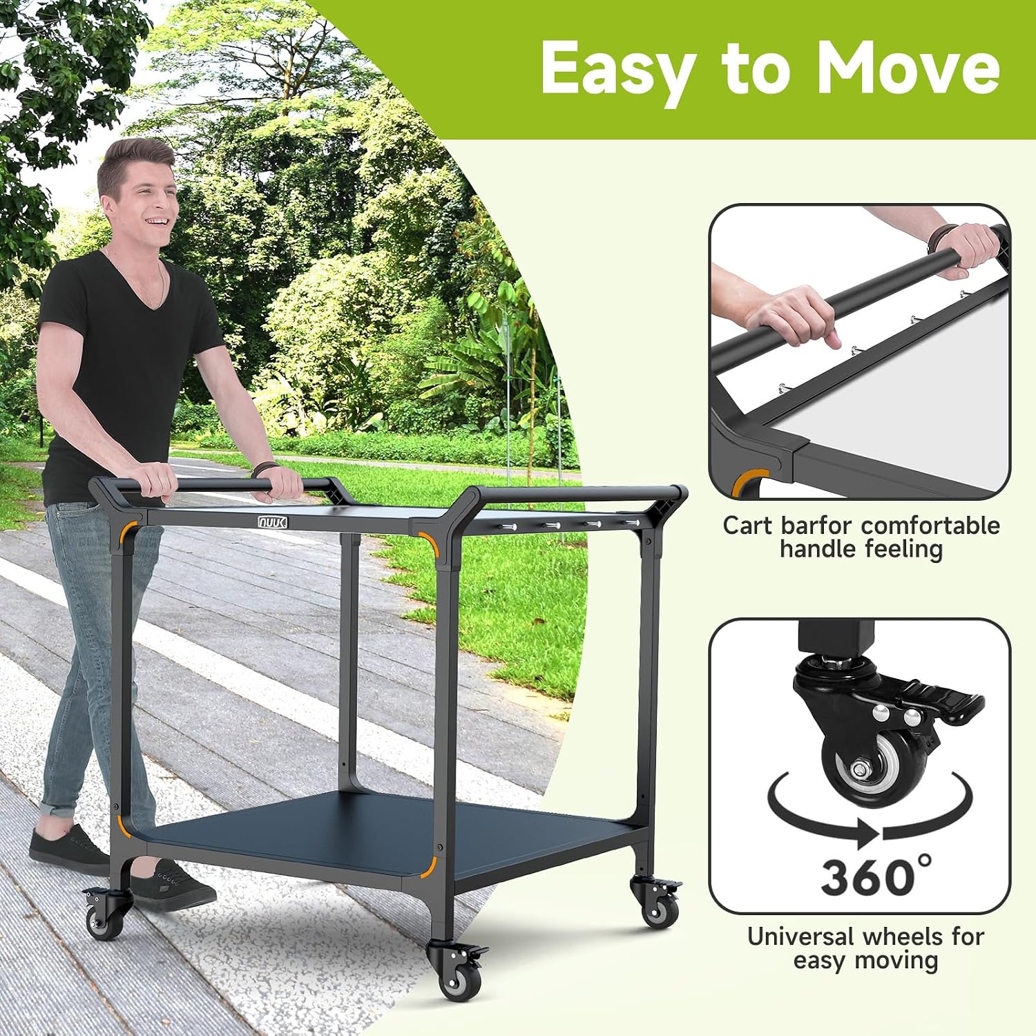 NUUK Outdoor Grill Cart on Wheel 32' x 32', Stainless Steel Pizza Oven Table with Double-Shelf, Rolling Countertop Kitchen Food Prep Cart for Backyard, Garden, Restaurant