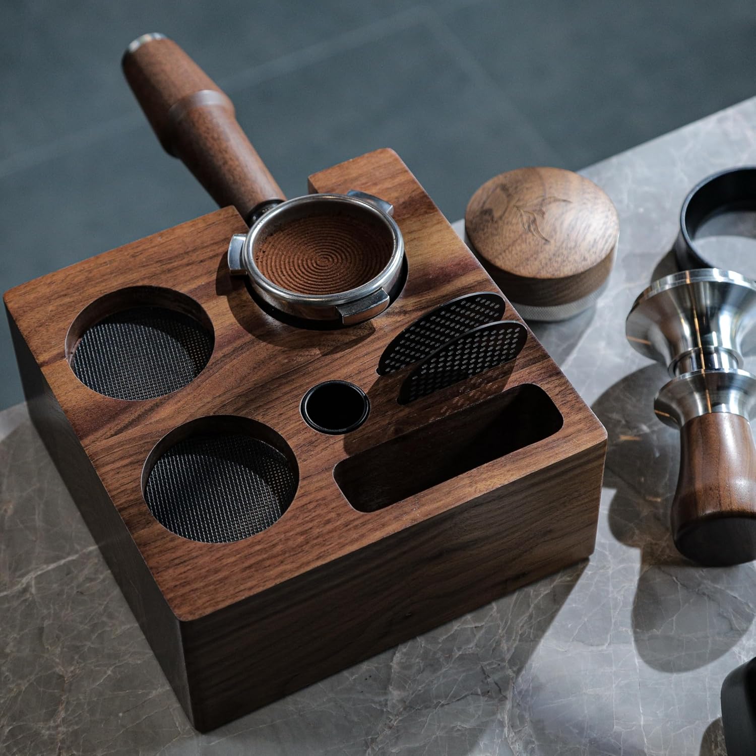 Breville Espresso Machine Accessories Set 54mm Walnut Naked Portafilter, Calibrated Tamper, Tamping Station, Distributor & Puck Screens Espresso Set for Barista Express, Pro, Touch, Bambino
