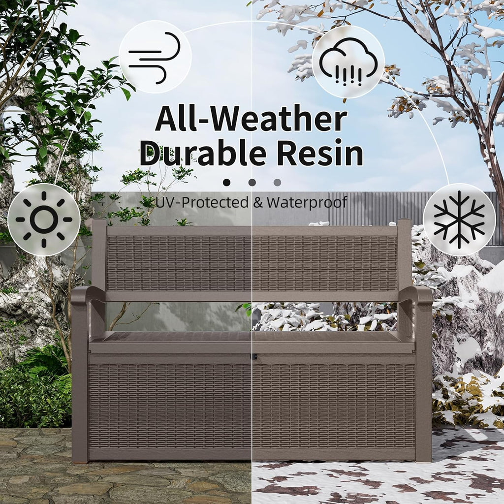 EasyUp 80 Gallon Outdoor Storage Bench Lockable Deck Box Outdoor Storage Box Waterproof for Patio,Garden,and Porch – Perfect for Storing Garden Tools and Cushions(Gray)